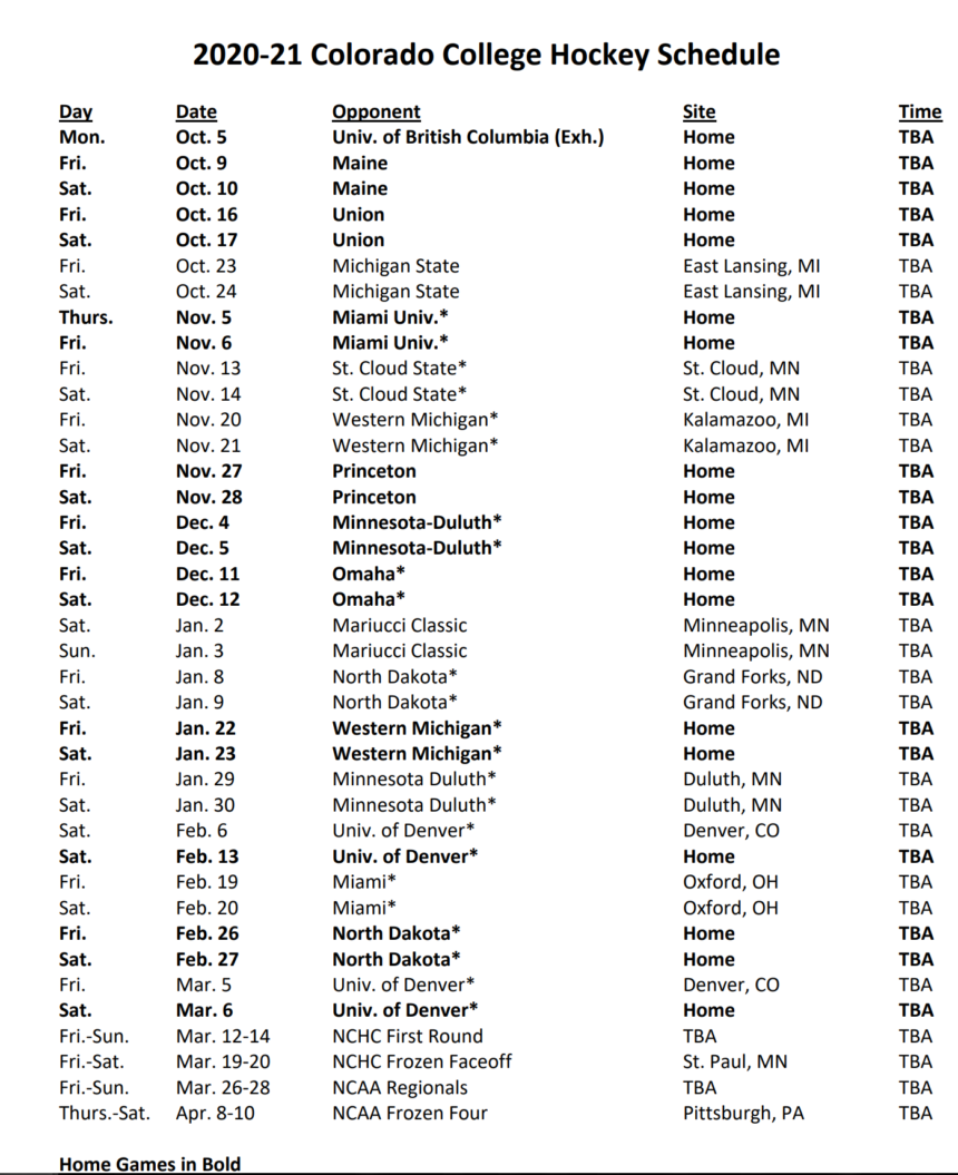 The 2020-21 Colorado College hockey schedule - KRDO