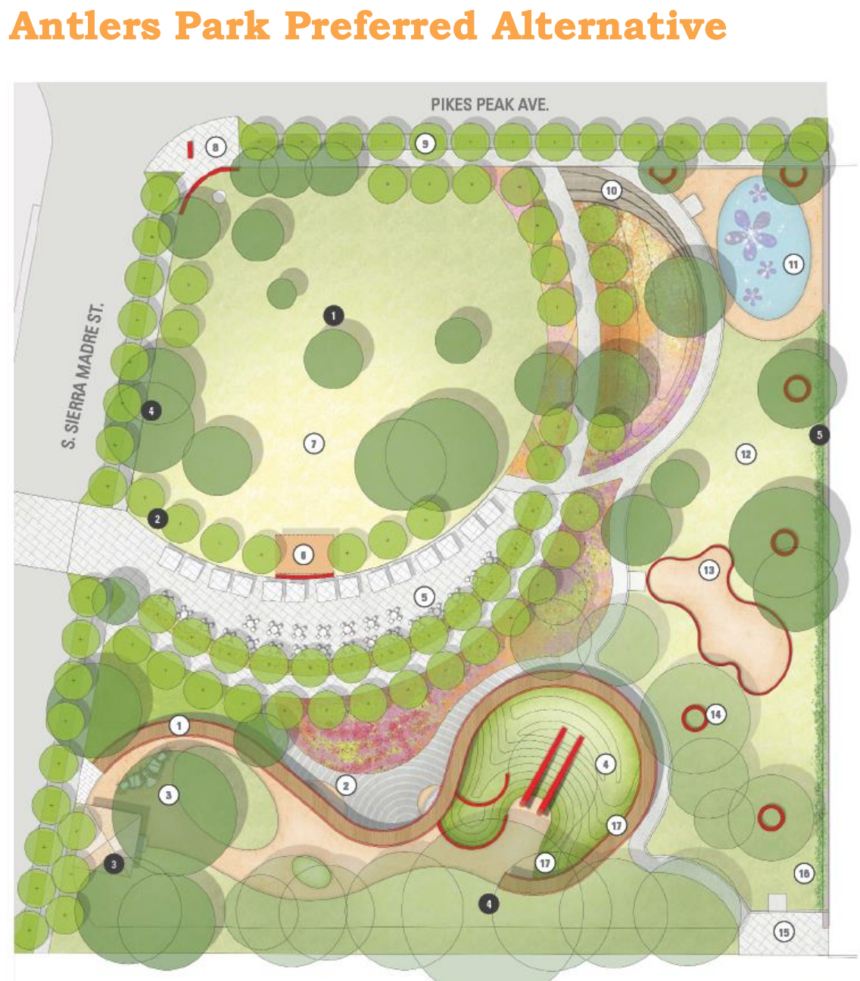 Preliminary plan to redesign Antlers Park in downtown Colorado Springs ...