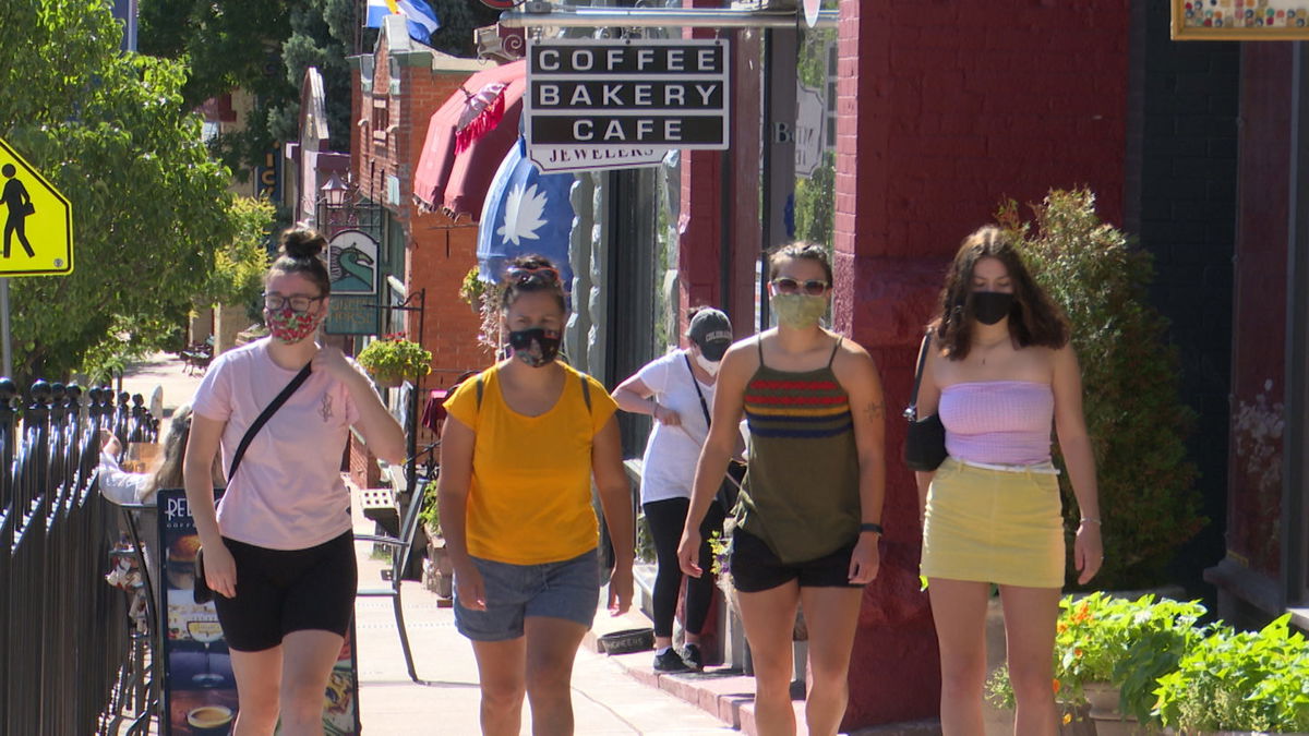 People walking in Manitou Springs in July 2020
