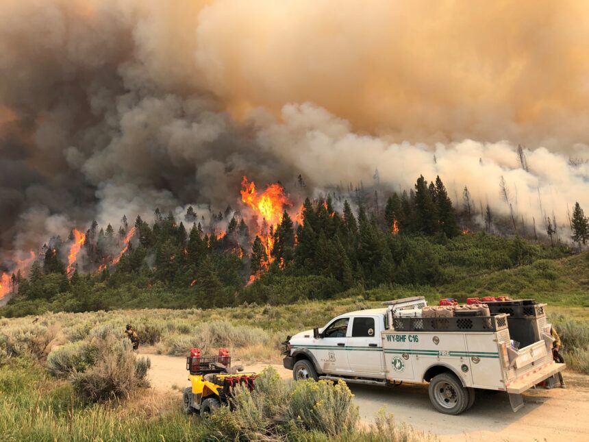 Pine Gulch Fire burning