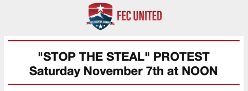 "STOP THE STEAL" protest information screenshot