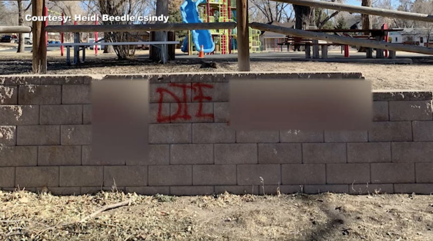 Graffiti at Roswell Park in Colorado Springs. Photo courtesy of Heidi Beedle with the Colorado Springs Independent newspaper.