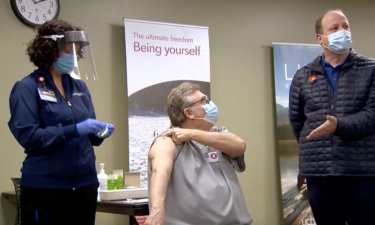 Healthcare workers receive Pfizer COVID-19 vaccine in Fort Collins, CO