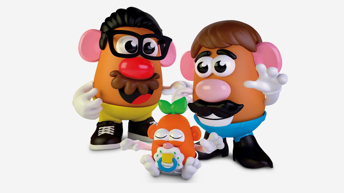 This photo provided by Hasbro shows the new Potato Head world.  Mr. Potato Head is no longer a mister. Hasbro, the company that makes the potato-shaped plastic toy, is giving the spud a gender neutral new name: Potato Head. The change will appear on boxes this year.  (Hasbro via AP)