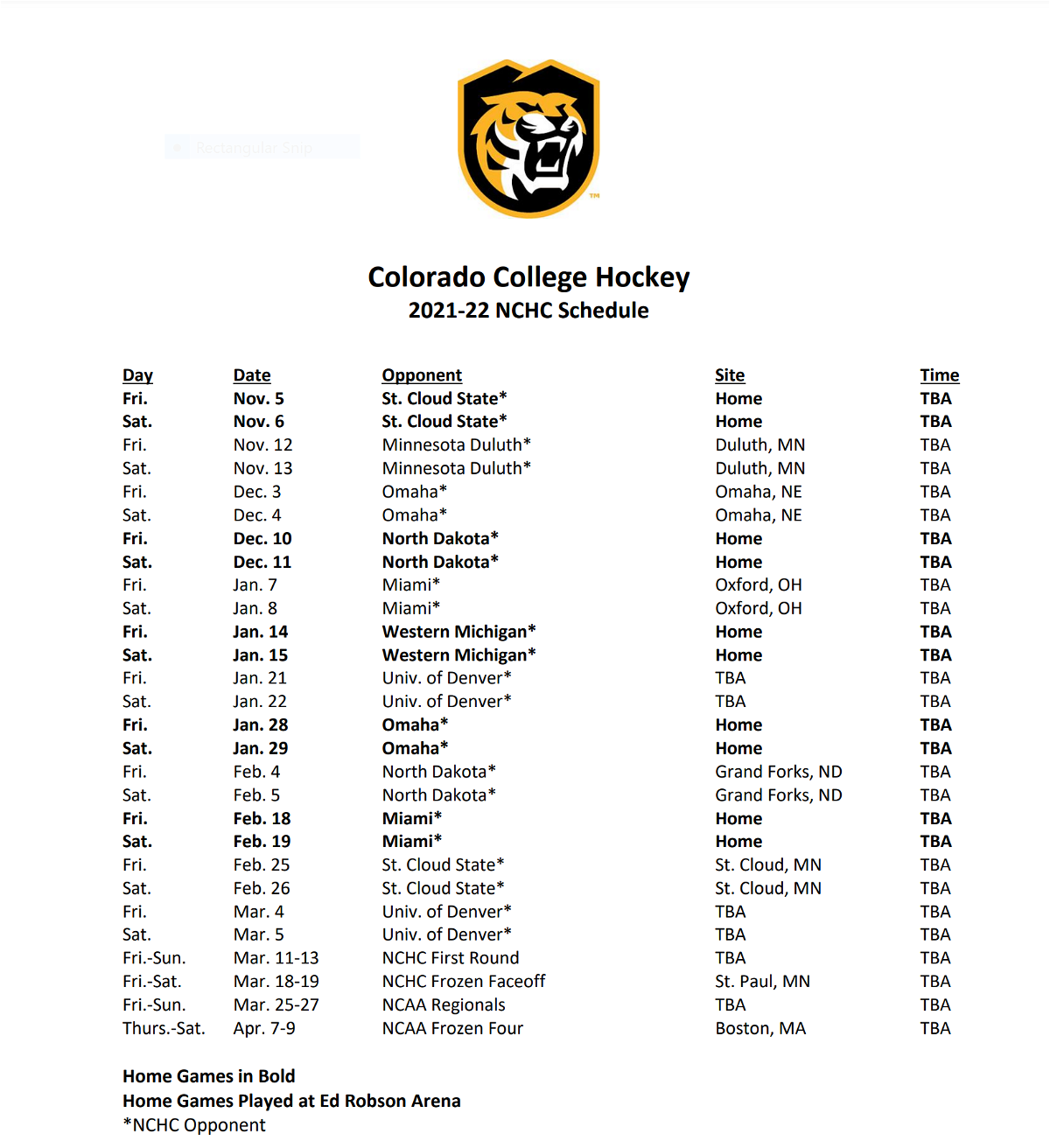 The 202122 Colorado College hockey schedule KRDO
