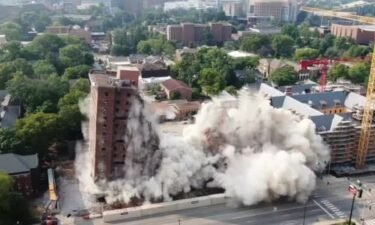 Vanderbilt University conducted a controlled implosion of Carmichael Towers East on Saturday morning.