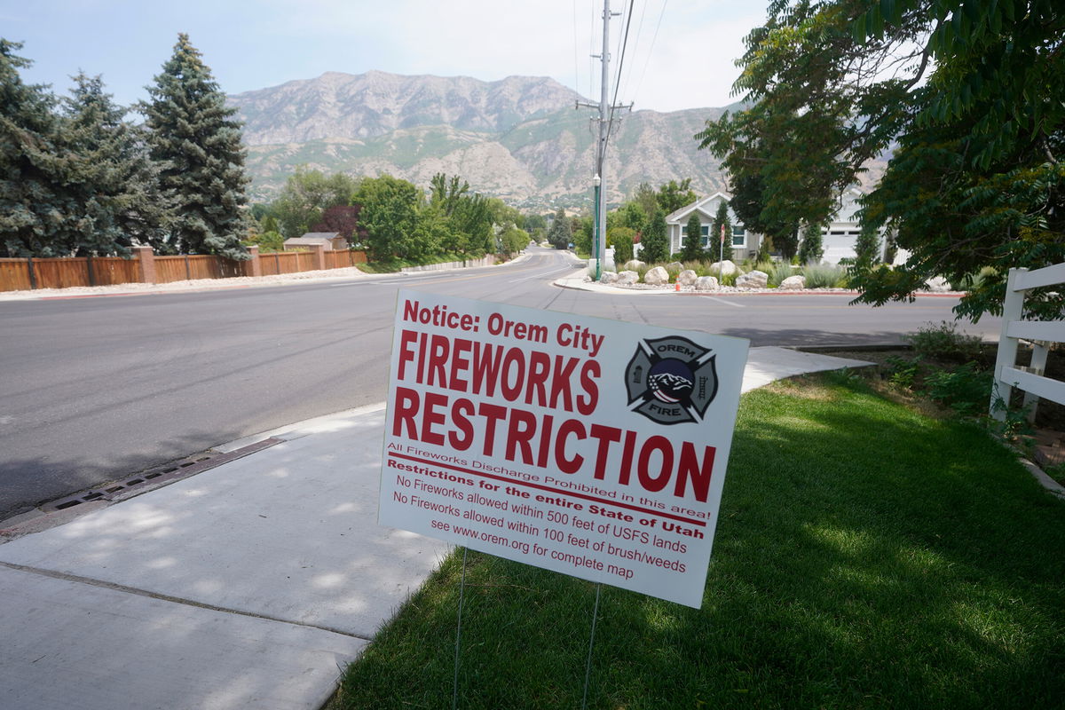 <i>Rick Bowmer/AP</i><br/>A fireworks restriction sign is shown in Utah.