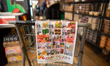 An advertisement displays grocery items on sale at Steve's 9th Street Market in the Brooklyn borough of New York