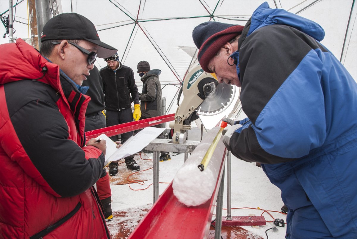 <i>Courtesy Lonnie Thompson/The Ohio State University</i><br/>Ice core samples were taken from the Guliya ice cap in 2015.