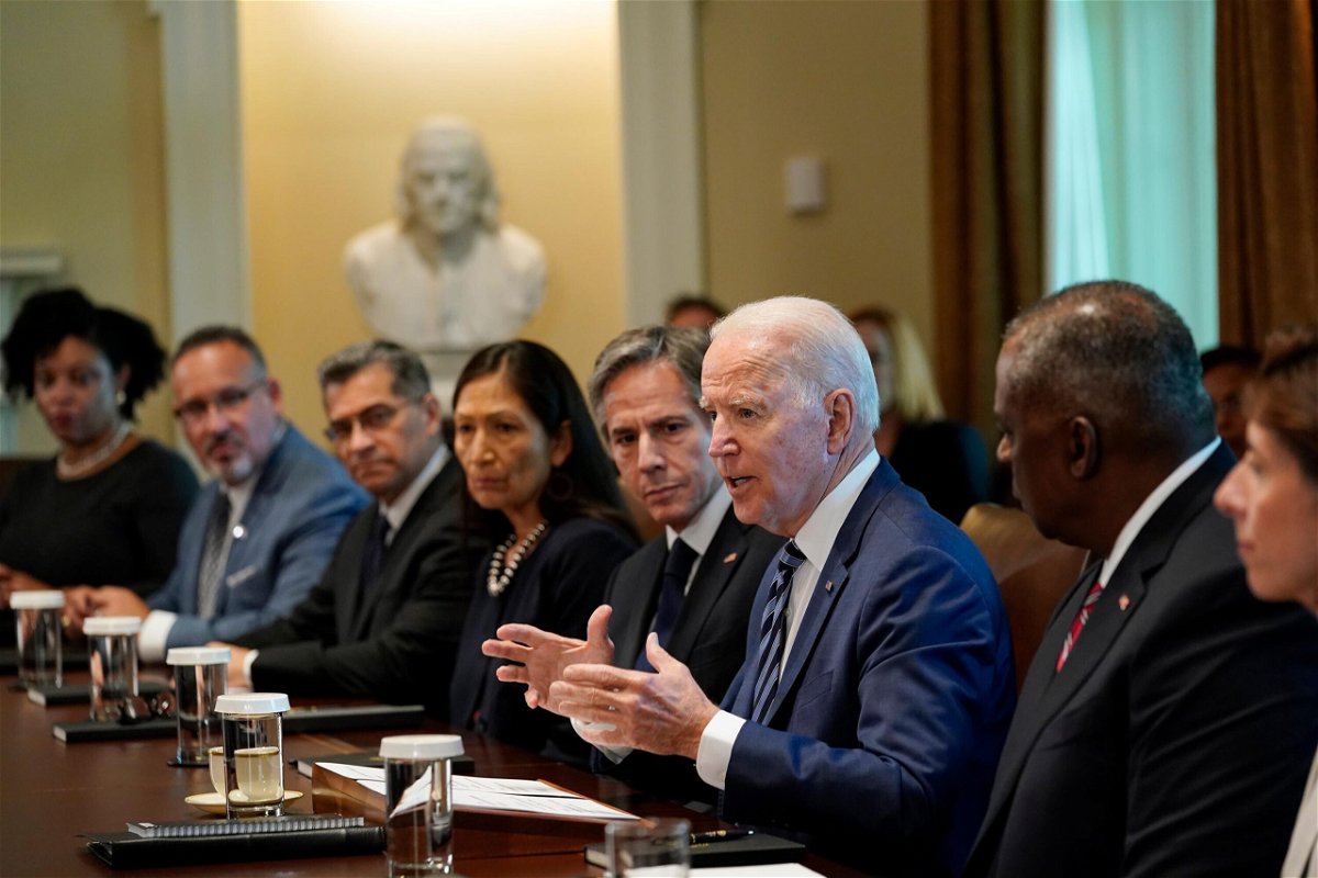 <i>Susan Walsh/AP</i><br/>President Joe Biden holds a meeting at the White House in Washington on July 20. Biden is set to face key questions on how his administration will handle some of the most pressing issues facing the country when he takes part in a CNN town hall Wednesday night.