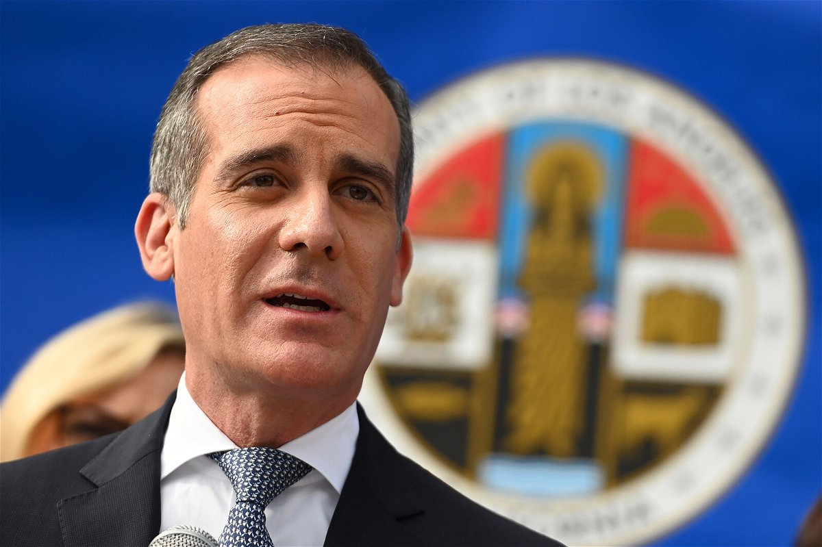 <i>Robyn Beck/AFP/Getty Images</i><br/>President Joe Biden selects Los Angeles Mayor Eric Garcetti as his ambassador to India. Garcetti is seen here in Los Angeles