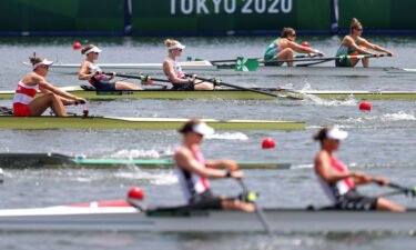 Helen Glover and Polly Swann compete in the women's pair semifinals at the Tokyo Olympics.