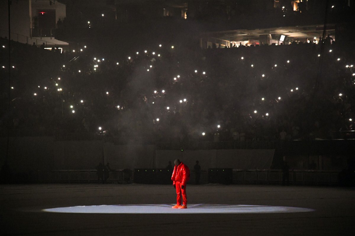 <i>Kevin Mazur/Getty Images</i><br/>Kanye West took to the stage Thursday at Mercedes-Benz Stadium in Atlanta but he was silent