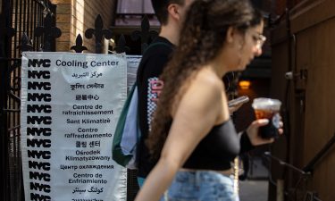 A sign for a cooling center during a heatwave in New York on Wednesday