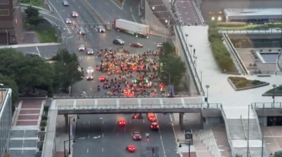 <i>WFSB</i><br/>Illegal ATVs and dirt bikes blocked traffic at a Hartford intersection on August 1.