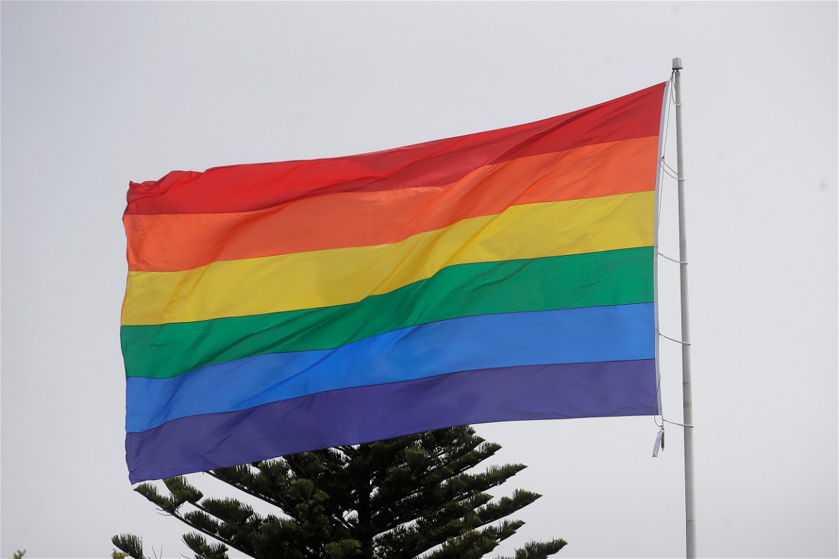 <i>Jeff Chiu/AP</i><br/>A rainbow flag flies over the Castro District in San Francisco in 2020.