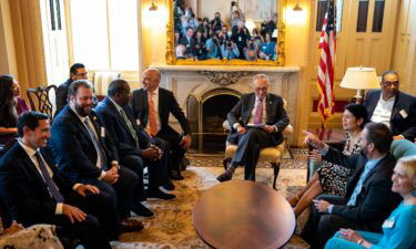 More than 100 state legislators will join Texas Democrats in Washington for voting rights pressure campaign. Senate Majority Leader Chuck Schumer here meets with Democratic members of the TX State Legislature at the US Capitol on July 13.