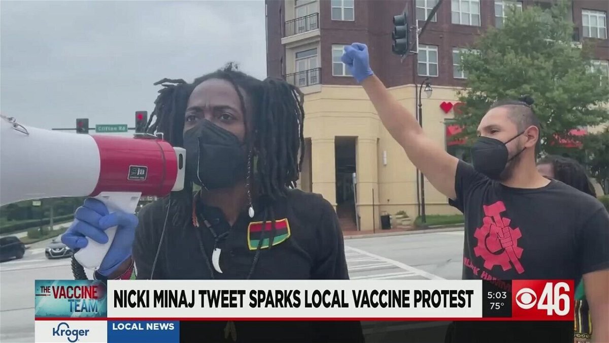 <i>WGCL</i><br/>Nicki Minaj fans rallied outside of the CDC headquarters in Atlanta Sept. 15 to protest the vaccine mandate