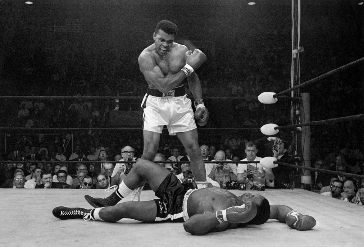 <i>John Rooney/AP</i><br/>Muhammad Ali stands over Sonny Liston after dropping Liston with a short hard right on May 25