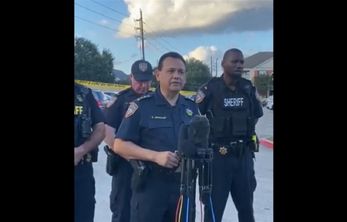 <i>Harris Co Sheriff/Twitter</i><br/>Harris County Sheriff Ed Gonzalez addresses the media after three children were abandoned with the decaying body of another child inside an apartment in Houston.