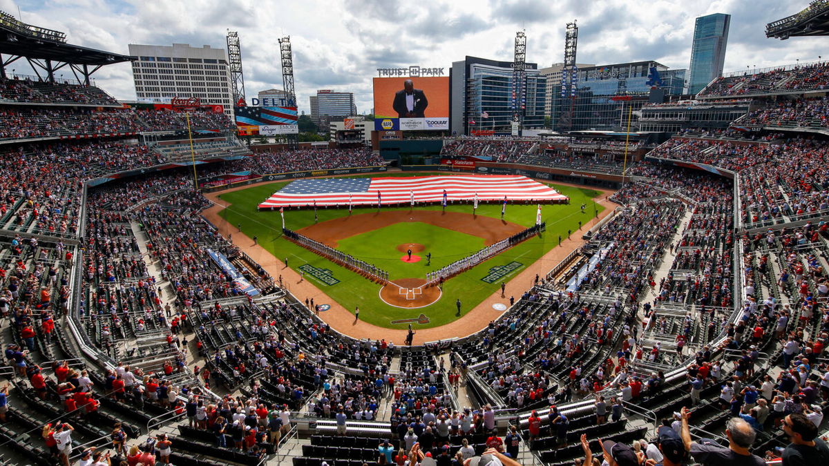 <i>Michael Zarrilli/Getty Images</i><br/>Game 3 of the National League Division Series between the Atlanta Braves and the Milwaukee Brewers at Truist Park on October 11 in Atlanta