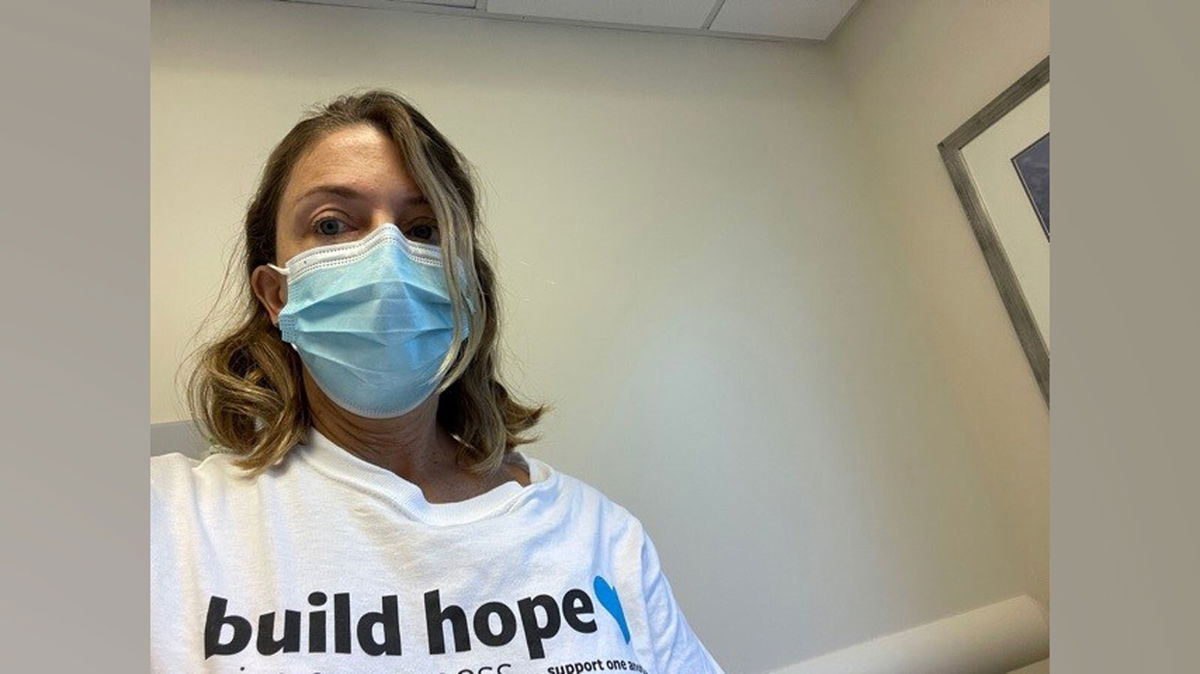 <i>Courtesy Anne LaPorte</i><br/>Anne LaPorte while receiving chemo treatment two weeks ago in her