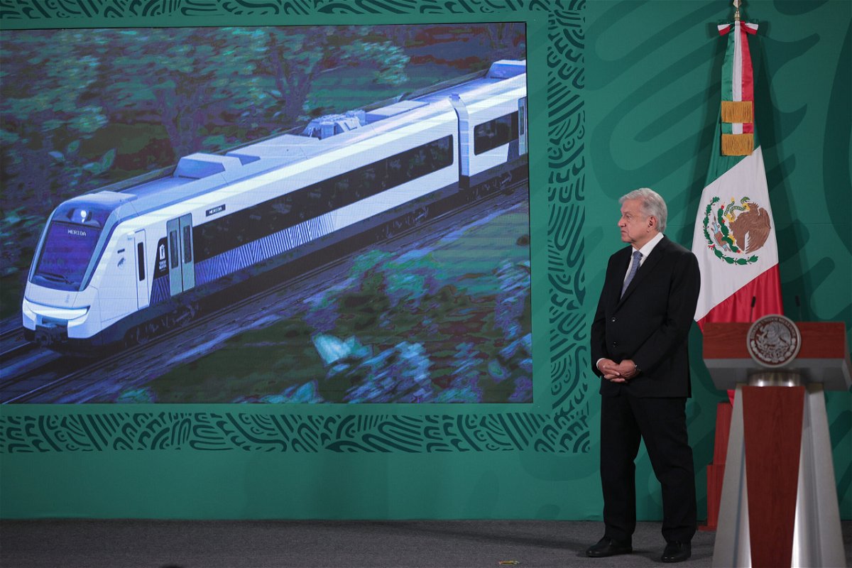<i>Hector Vivas/Getty Images South America/Getty Images</i><br/>Mexican President Andres Manuel Lopez Obrador insisted construction of the Mayan Train project