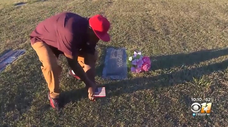 <i>KTVT</i><br/>A man plants a flag at a veterans cemetery in Grand Prairie