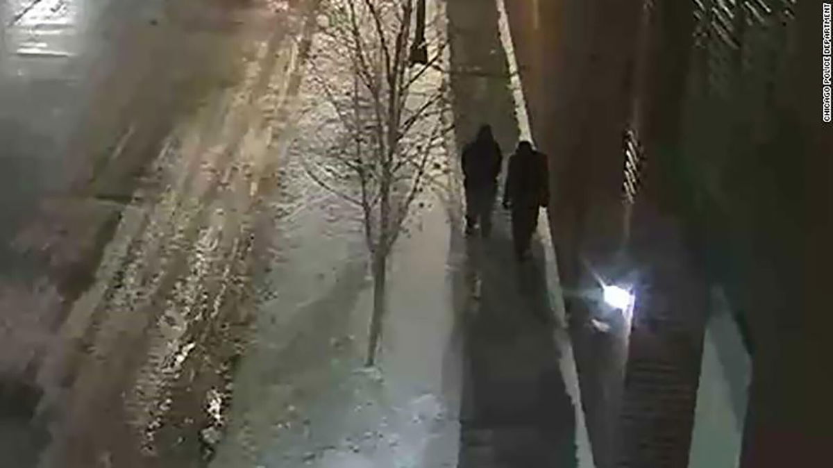 <i>Chicago Police</i><br/>Chicago police in late January 2019 released this surveillance image of two people recorded near the time and location of the reported attack.