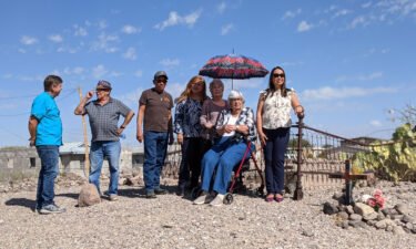 Local officials and descendants of those buried at the Lipan Apache cemetery. From left to right: Mayor John Ferguson