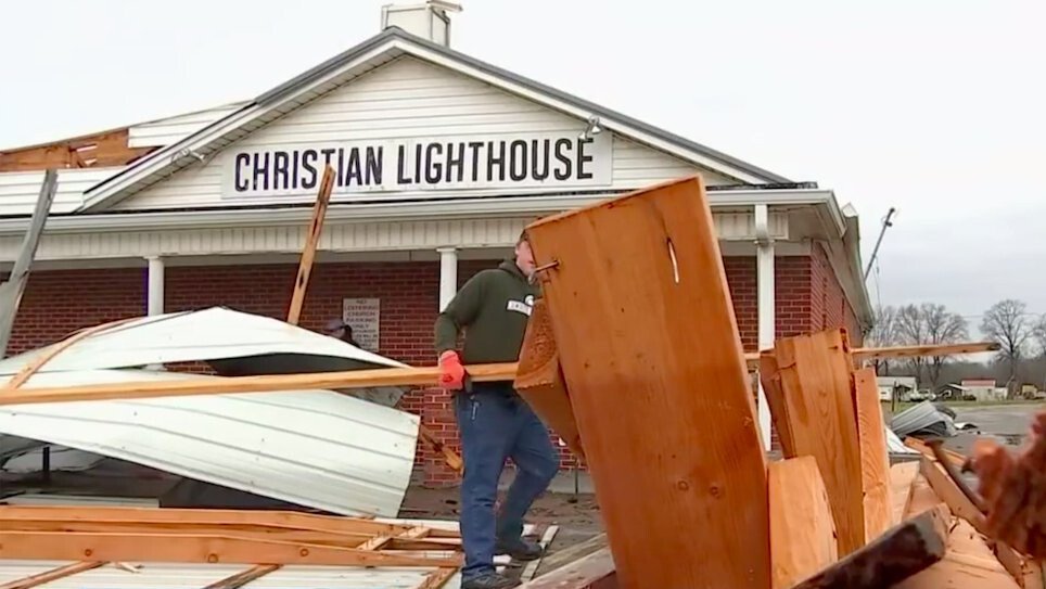 <i>WSMV</i><br/>Christian Lighthouse Church in Moore County was partially destroyed by an EF 1 tornado Monday. Bobby Watkins