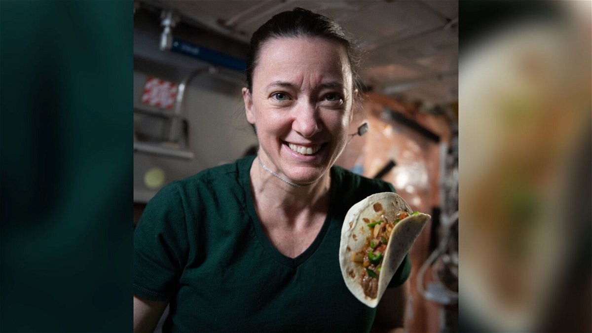 <i>NASA</i><br/>NASA astronaut Megan McArthur is seen with a taco made using fajita beef
