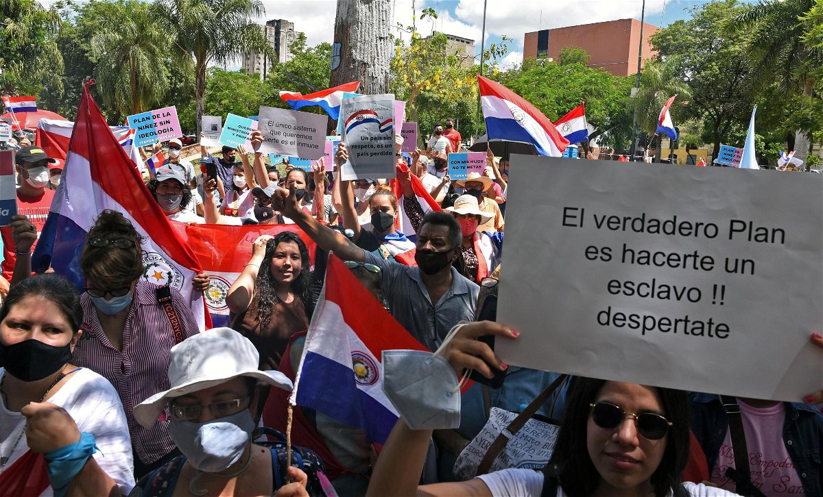 <i>Norberto Duarte/AFP/Getty Images</i><br/>Activists from the Citizen Network for Childhood and Youth demonstrate outside the Paraguayan Congress in Asuncion last year.