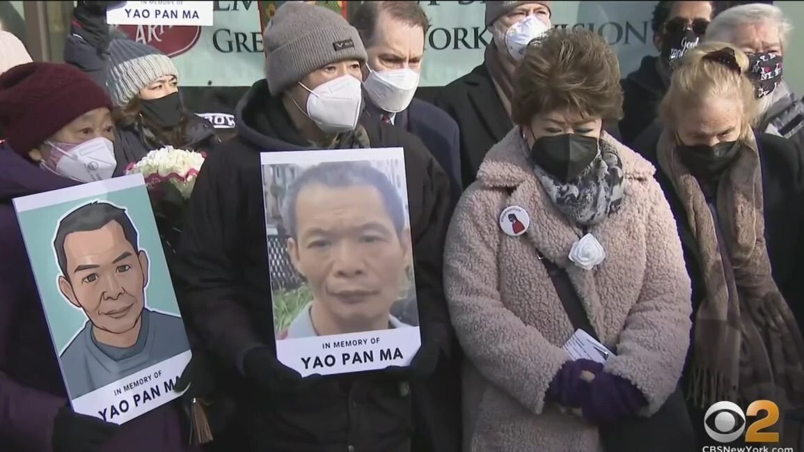 <i>WCBS</i><br/>People gathered Friday at 125th Street and Third Avenue in East Harlem to remember Yao Pan Ma.