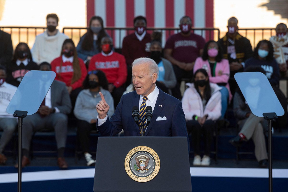 <i>Jim Watson/AFP/Getty Images</i><br/>President Joe Biden speaks about the constitutional right to vote at the Atlanta University Center Consortium in Atlanta