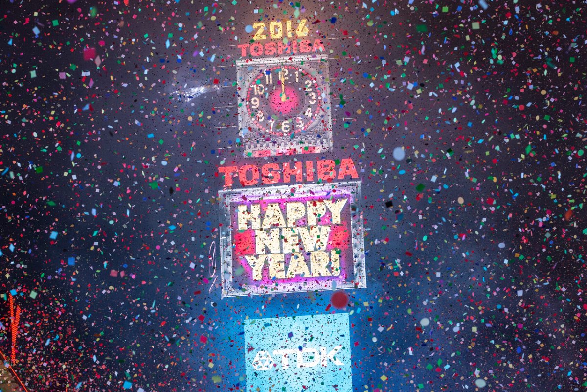 <i>Andrew Burton/Getty</i><br/>Confetti floats through the air as the new year is rung in in Times Square on January 1