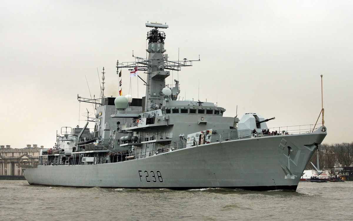 <i>Peter Macdiarmid/Getty Images</i><br/>The Royal Navy's HMS Northumberland is seen in a 2007 file photo. A Russian submarine being tracked by a British naval warship on patrol in the North Atlantic more than a year ago hit a sonar the ship was towing