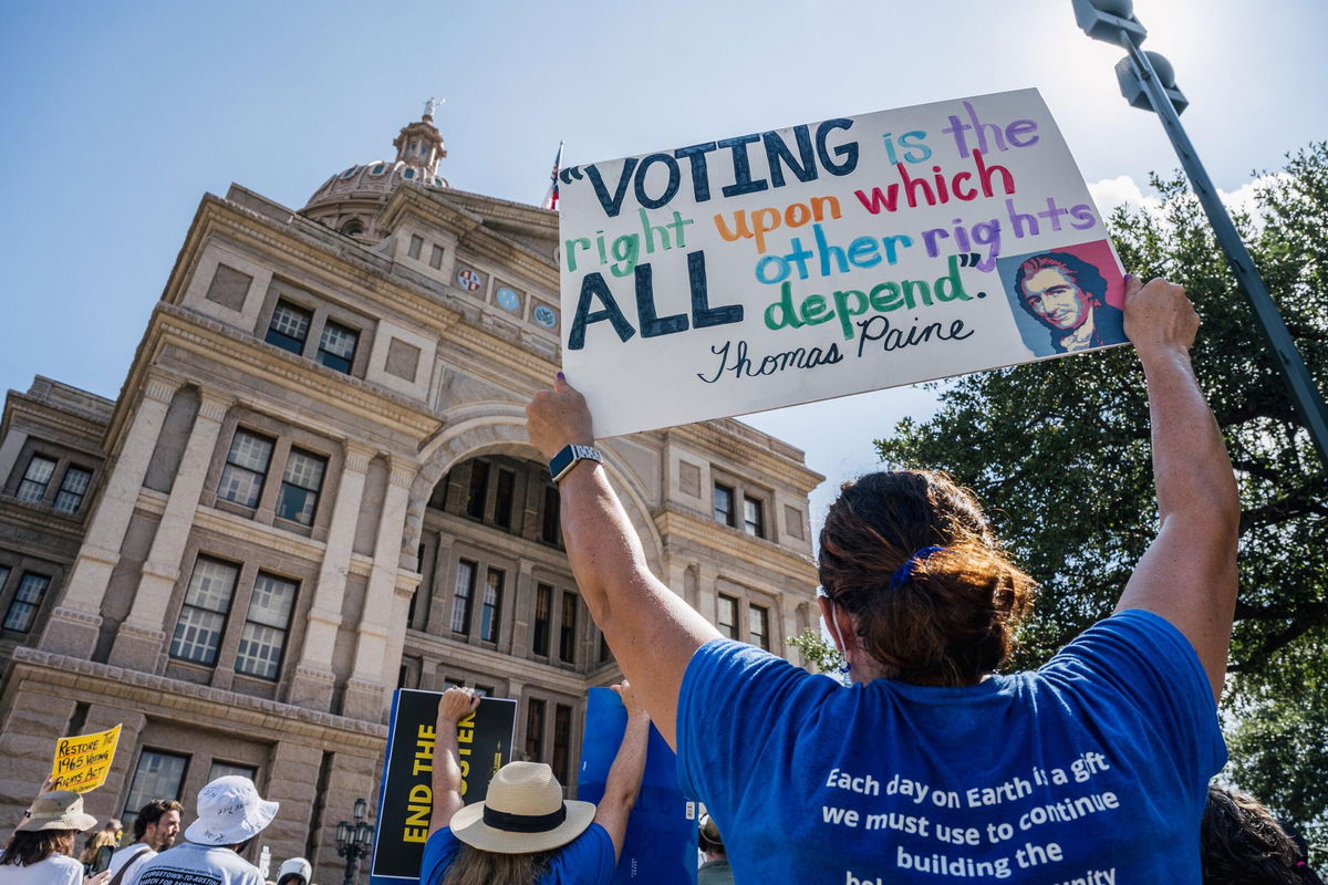 <i>Brandon Bell/Getty Images</i><br/>The Texas Secretary of State's Office says it has only a limited amount of voter registration applications due to supply chain issues increasing the cost of paper