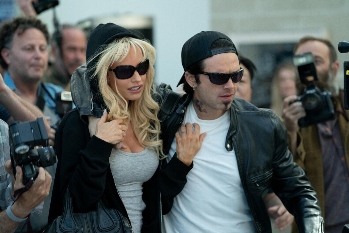 <i>Erin Simkin/Hulu</i><br/>Lily James and Sebastian Stan as Pam Anderson and Tommy Lee in Hulu's 'Pam & Tommy'.