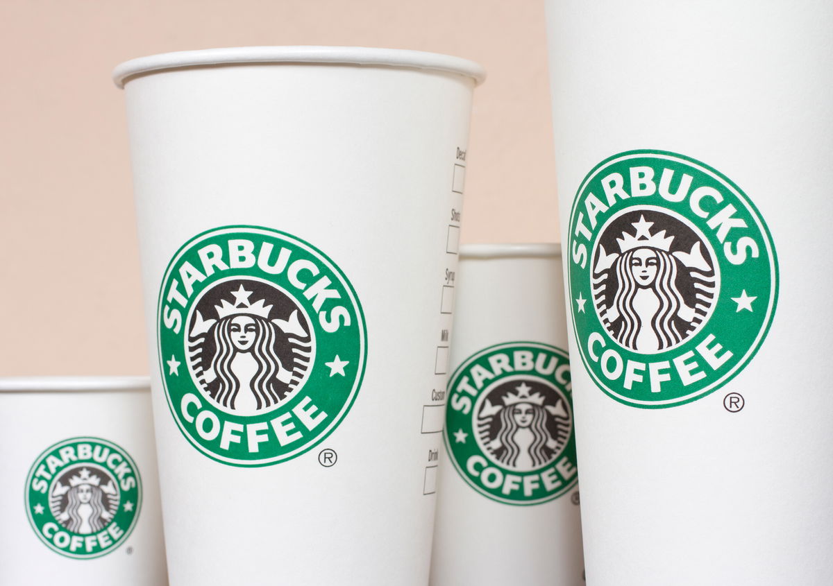 <i>sndr/iStock Editorial/Getty Images</i><br/>Starbucks Paper Coffee Cups in a row.