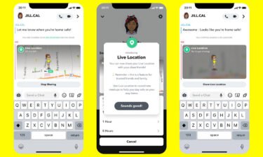 Snapchat launches a real-time location sharing feature.