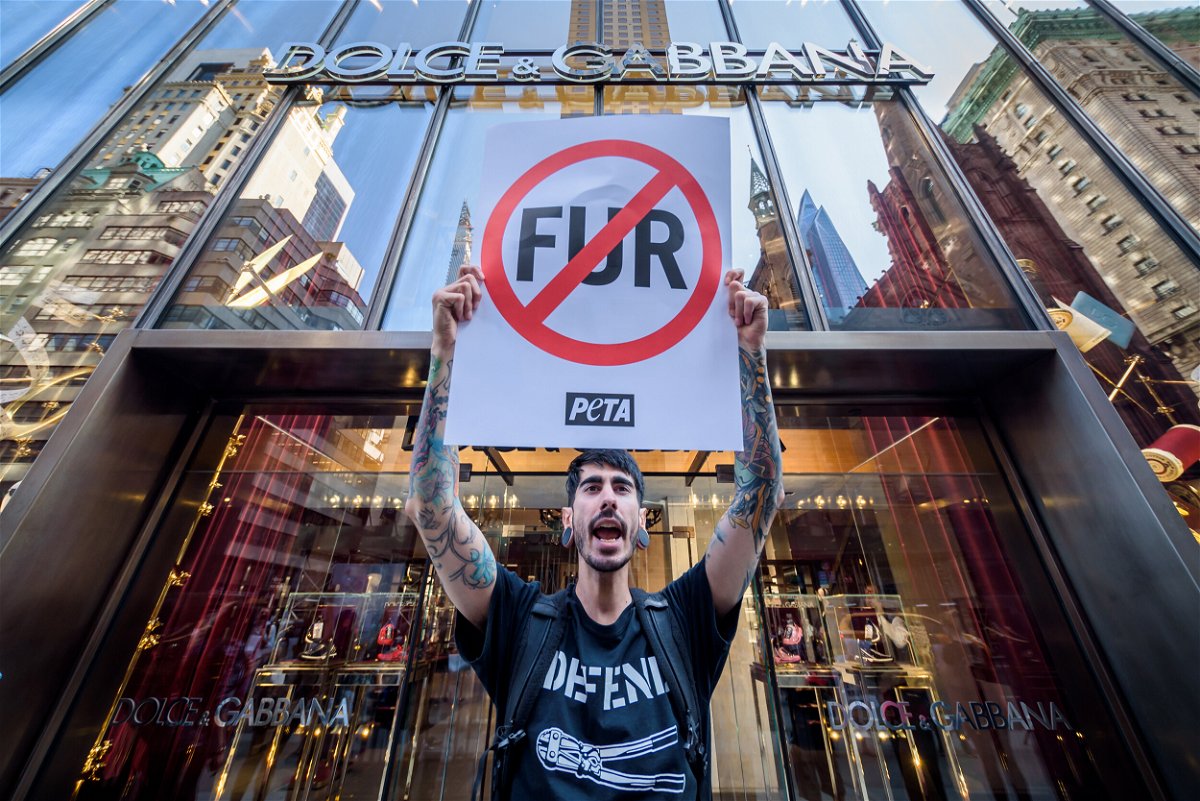 <i>Erik McGregor/LightRocket/Getty Images</i><br/>Dolce & Gabbana has joined a growing list of fashion houses to ban animal fur. A protester is shown here outside a Dolce & Gabbana store in New York City in 2019.