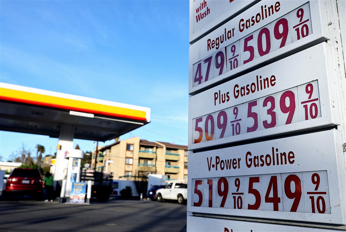 <i>Mario Tama/Getty Images</i><br/>Gasoline prices are displayed at a gas station on February 8 in Los Angeles