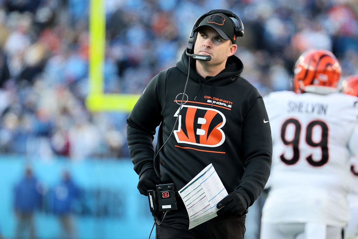 <i>Andy Lyons/Getty Images</i><br/>Zac Taylor looks on during the first half against the Tennessee Titans.