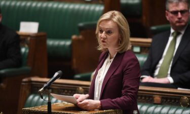 British Foreign Secretary Liz Truss gives a statement on toughening the sanctions on Russia if it invaded Ukraine