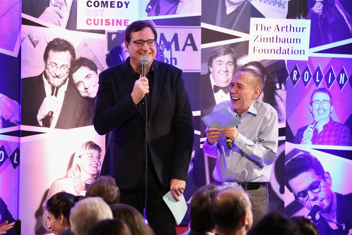 <i>Monica Schipper/Getty Images for Scleroderma Research Foundation</i><br/>Bob Saget (L) and Gilbert Gottfried speak onstage during the Scleroderma Research Foundation's 30th Anniversary Cool Comedy - Hot Cuisine at Caroline's Comedy Club on December 5
