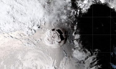 The GOES-17 satellite captured images of an umbrella cloud generated by the underwater eruption of the Hunga Tonga-Hunga Ha'apai volcano on Jan. 15