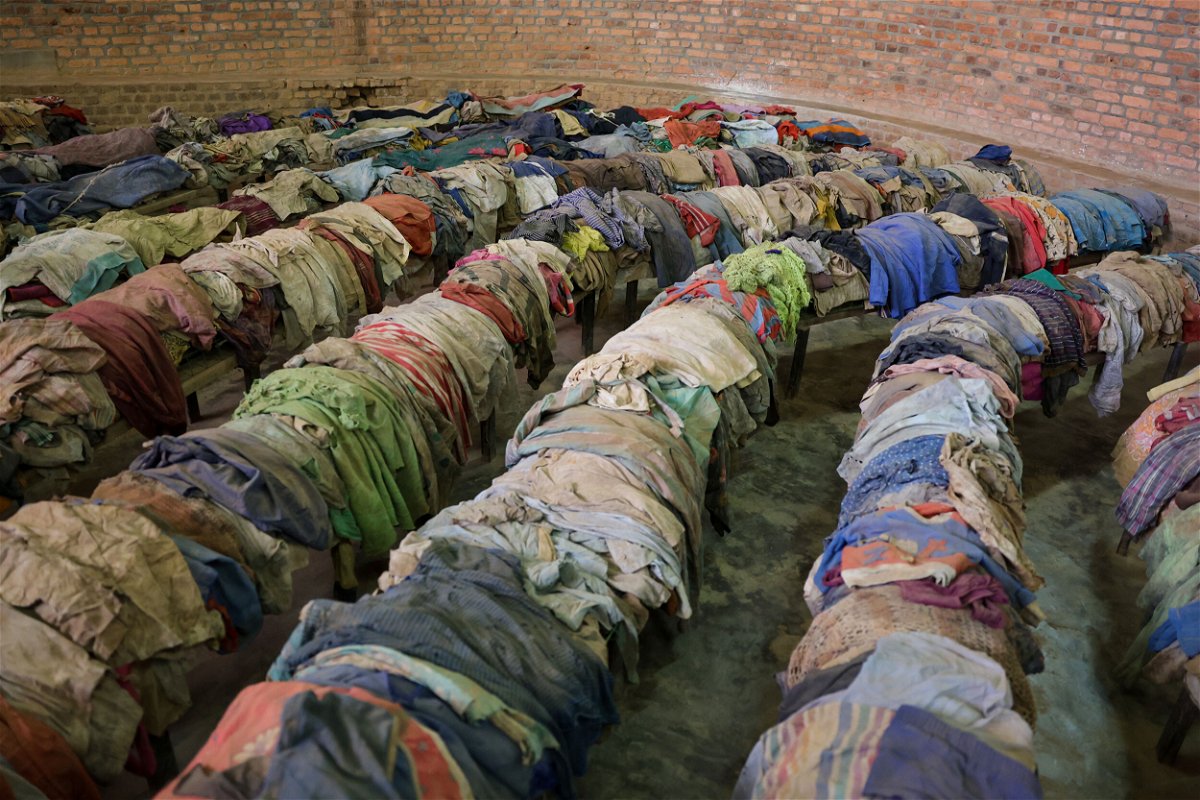 <i>Chris Jackson/Pool/Getty Images</i><br/>Clothes and other belongings of victims at the Nyamata Church Genocide Memorial.