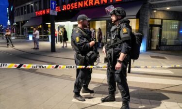 Security forces at the site of a shooting outside the London Pub in central Oslo