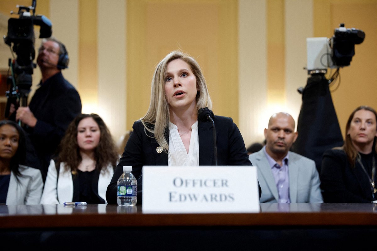 <i>Jonathan Ernst/Reuters</i><br/>U.S. Capitol Police Officer Caroline Edwards testifies before the U.S. House Select Committee to Investigate the January 6 Attack on the United States Capitol with Sandra Garza